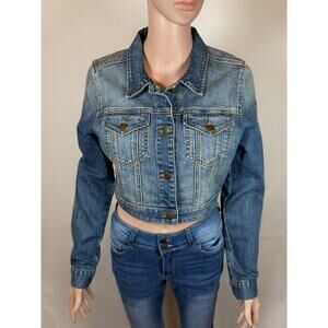 BP Cropped Denim Jacket Blue Button Front Jean Jacket
